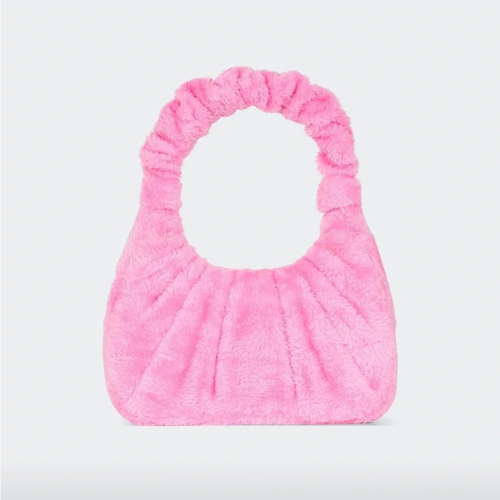 JW PEI Gabbi Terry Ruched Pink Faux Fur Fuzzy Hobo Handbag Revolve